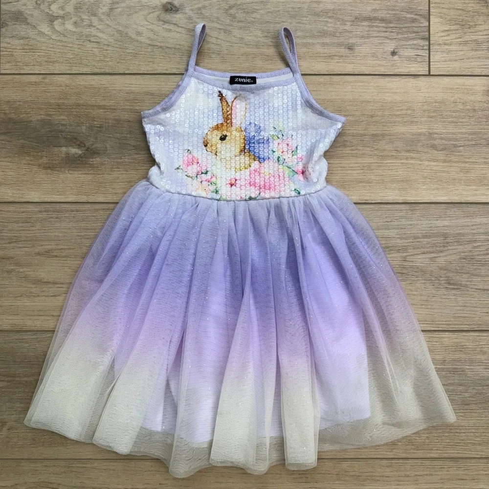 Zunie Girls Purple‎ Ombre Tutu Dress Sequin Bunny Easter Spring Size 5 ADORABLE!